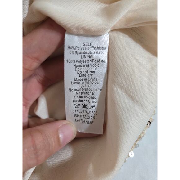 Lovely day large women's gold sequined one shoulder mini dress with side train - Picture 6 of 8